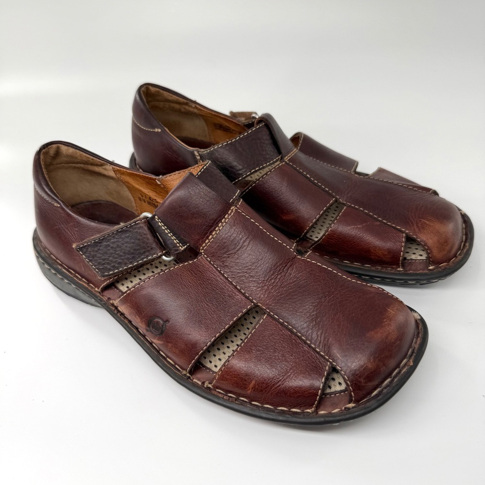 Born Mens M6094 Brown Leather Fisherman Sandals Closed Toe Size 9 EU 42.5